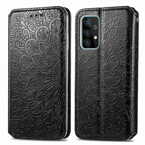 Leather Case Stands Fashionable Pattern Flip Cover Holder S01D for Samsung Galaxy A52 5G Black