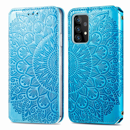 Leather Case Stands Fashionable Pattern Flip Cover Holder S01D for Samsung Galaxy A52s 5G Blue