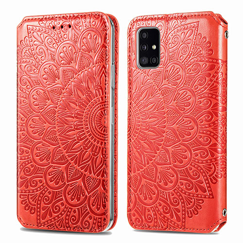 Leather Case Stands Fashionable Pattern Flip Cover Holder S01D for Samsung Galaxy A71 4G A715 Red