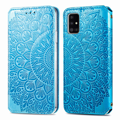 Leather Case Stands Fashionable Pattern Flip Cover Holder S01D for Samsung Galaxy A71 5G Blue