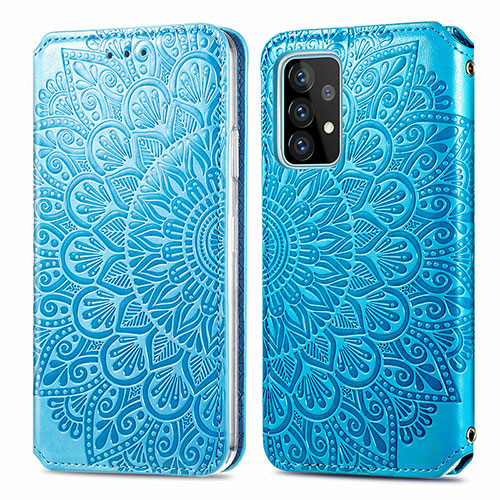 Leather Case Stands Fashionable Pattern Flip Cover Holder S01D for Samsung Galaxy A72 5G Blue