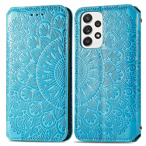 Leather Case Stands Fashionable Pattern Flip Cover Holder S01D for Samsung Galaxy A73 5G Blue