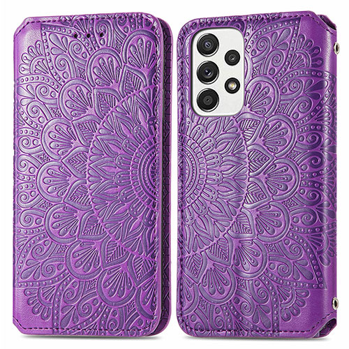 Leather Case Stands Fashionable Pattern Flip Cover Holder S01D for Samsung Galaxy A73 5G Purple