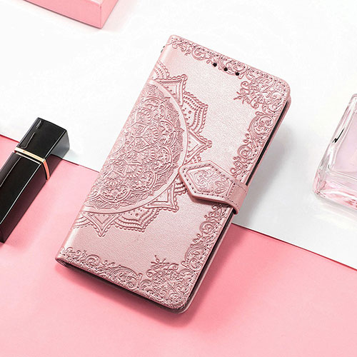 Leather Case Stands Fashionable Pattern Flip Cover Holder S01D for Samsung Galaxy F13 4G Rose Gold