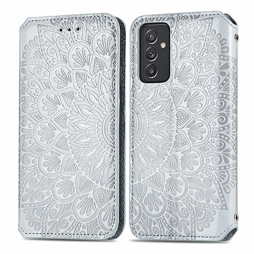 Leather Case Stands Fashionable Pattern Flip Cover Holder S01D for Samsung Galaxy F34 5G Silver