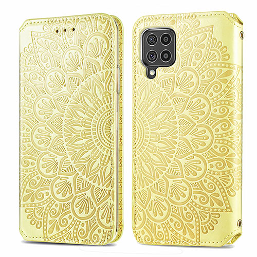 Leather Case Stands Fashionable Pattern Flip Cover Holder S01D for Samsung Galaxy F62 5G Gold