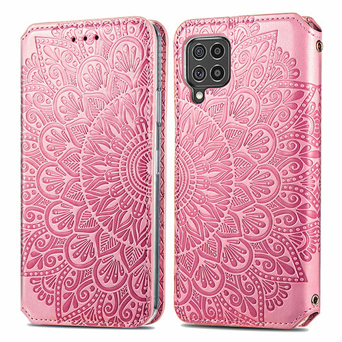 Leather Case Stands Fashionable Pattern Flip Cover Holder S01D for Samsung Galaxy F62 5G Rose Gold