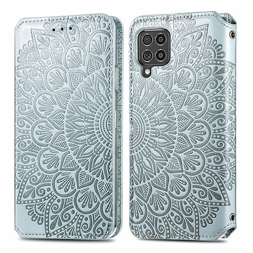 Leather Case Stands Fashionable Pattern Flip Cover Holder S01D for Samsung Galaxy F62 5G Silver