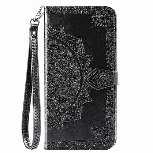 Leather Case Stands Fashionable Pattern Flip Cover Holder S01D for Samsung Galaxy M02 Black