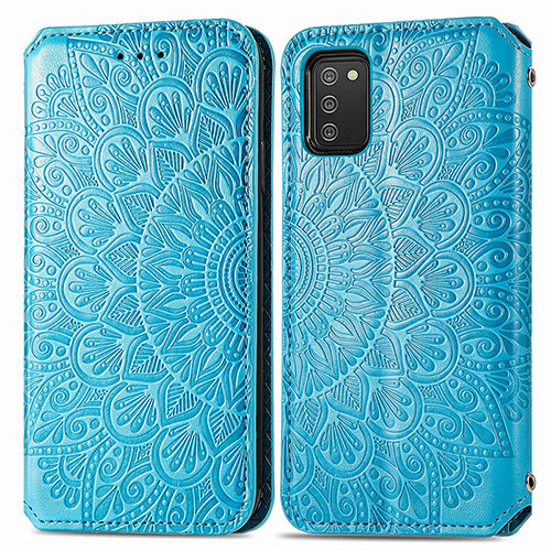 Leather Case Stands Fashionable Pattern Flip Cover Holder S01D for Samsung Galaxy M02s Blue