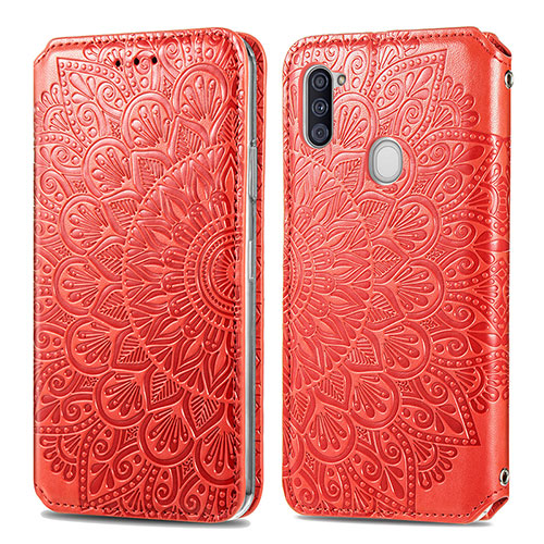 Leather Case Stands Fashionable Pattern Flip Cover Holder S01D for Samsung Galaxy M11 Red