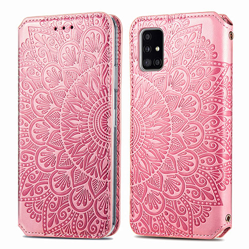 Leather Case Stands Fashionable Pattern Flip Cover Holder S01D for Samsung Galaxy M40S Rose Gold