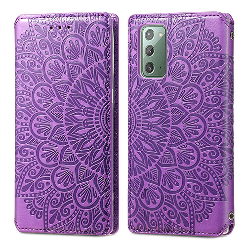 Leather Case Stands Fashionable Pattern Flip Cover Holder S01D for Samsung Galaxy Note 20 5G Purple