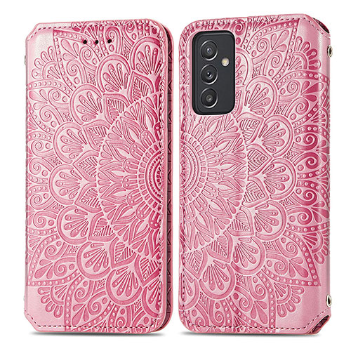 Leather Case Stands Fashionable Pattern Flip Cover Holder S01D for Samsung Galaxy Quantum2 5G Rose Gold