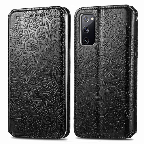 Leather Case Stands Fashionable Pattern Flip Cover Holder S01D for Samsung Galaxy S20 FE 4G Black