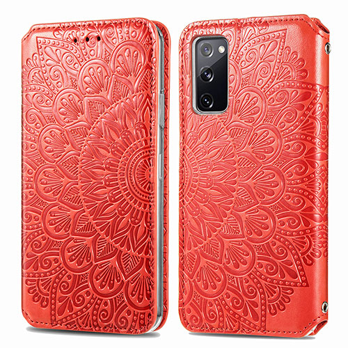 Leather Case Stands Fashionable Pattern Flip Cover Holder S01D for Samsung Galaxy S20 FE 4G Red