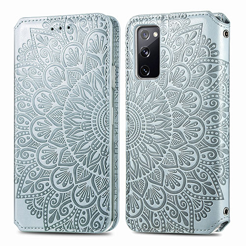 Leather Case Stands Fashionable Pattern Flip Cover Holder S01D for Samsung Galaxy S20 FE 4G Silver