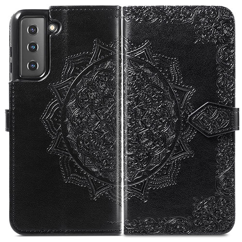 Leather Case Stands Fashionable Pattern Flip Cover Holder S01D for Samsung Galaxy S22 Plus 5G Black