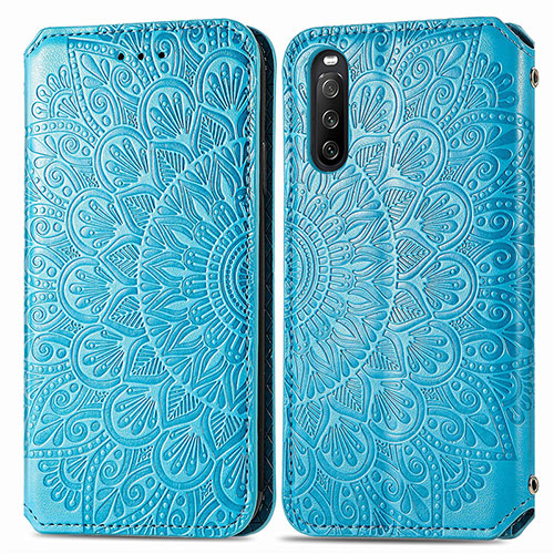 Leather Case Stands Fashionable Pattern Flip Cover Holder S01D for Sony Xperia 10 III Blue