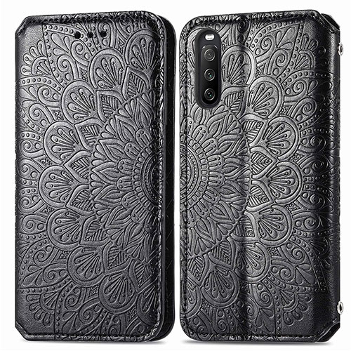 Leather Case Stands Fashionable Pattern Flip Cover Holder S01D for Sony Xperia 10 III Lite Black