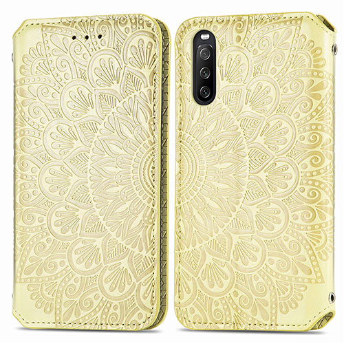 Leather Case Stands Fashionable Pattern Flip Cover Holder S01D for Sony Xperia 10 III Lite Gold