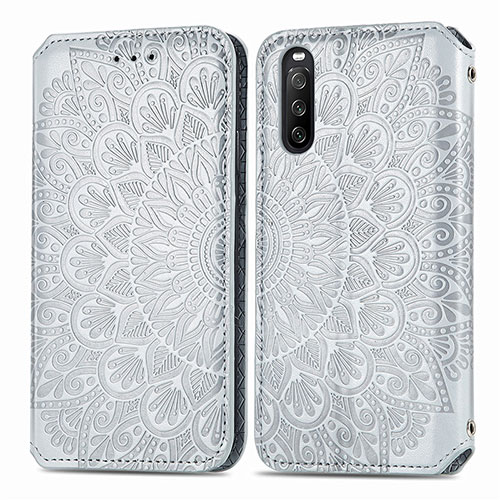 Leather Case Stands Fashionable Pattern Flip Cover Holder S01D for Sony Xperia 10 III Lite Silver