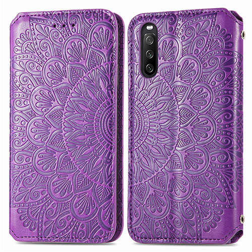 Leather Case Stands Fashionable Pattern Flip Cover Holder S01D for Sony Xperia 10 III SO-52B Purple
