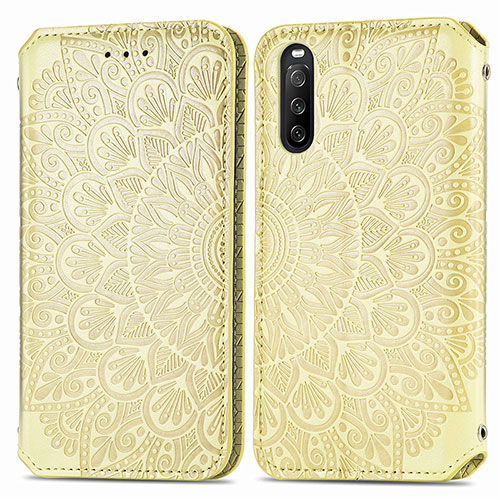 Leather Case Stands Fashionable Pattern Flip Cover Holder S01D for Sony Xperia 10 III SOG04 Gold