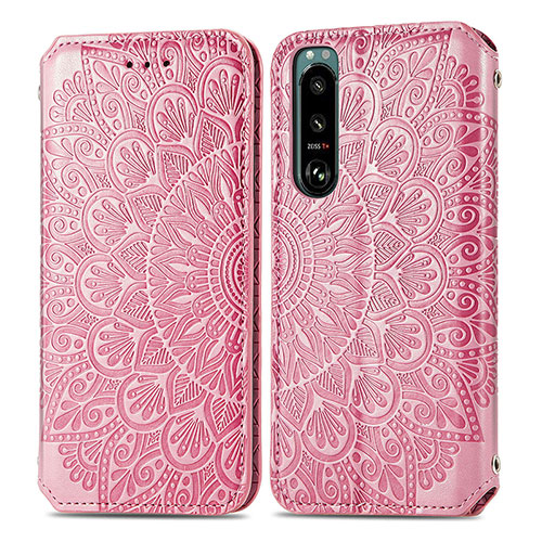 Leather Case Stands Fashionable Pattern Flip Cover Holder S01D for Sony Xperia 5 III SO-53B Rose Gold