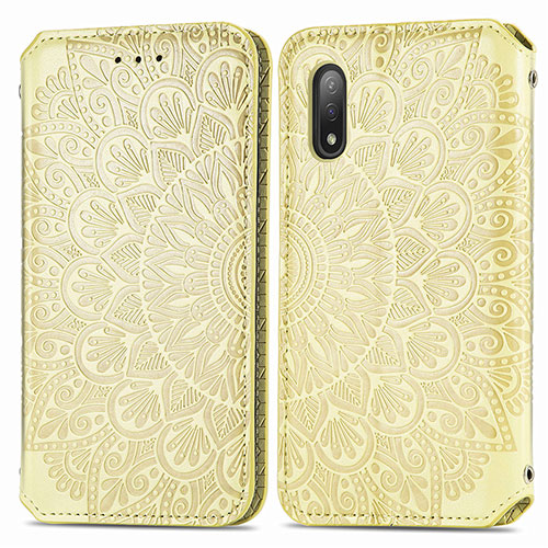 Leather Case Stands Fashionable Pattern Flip Cover Holder S01D for Sony Xperia Ace II SO-41B Gold
