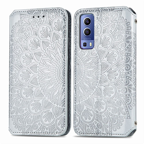 Leather Case Stands Fashionable Pattern Flip Cover Holder S01D for Vivo iQOO Z3 5G Silver