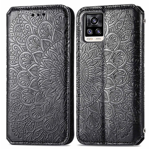 Leather Case Stands Fashionable Pattern Flip Cover Holder S01D for Vivo V20 (2021) Black