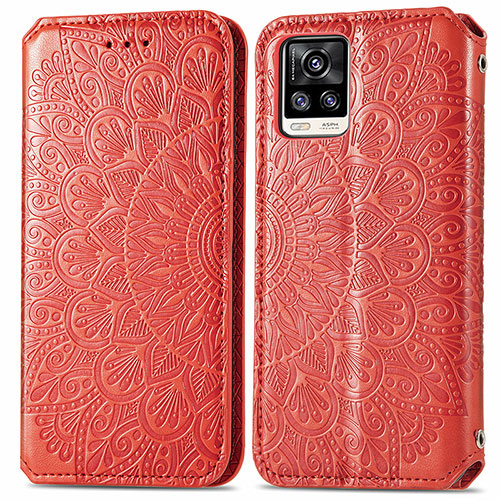 Leather Case Stands Fashionable Pattern Flip Cover Holder S01D for Vivo V20 (2021) Red