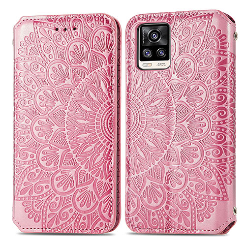 Leather Case Stands Fashionable Pattern Flip Cover Holder S01D for Vivo V20 (2021) Rose Gold