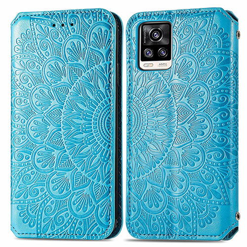 Leather Case Stands Fashionable Pattern Flip Cover Holder S01D for Vivo V20 Blue