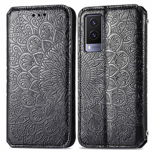 Leather Case Stands Fashionable Pattern Flip Cover Holder S01D for Vivo V21e 5G Black