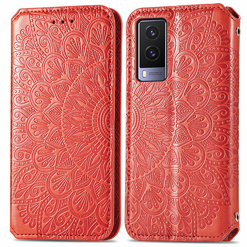 Leather Case Stands Fashionable Pattern Flip Cover Holder S01D for Vivo V21e 5G Red