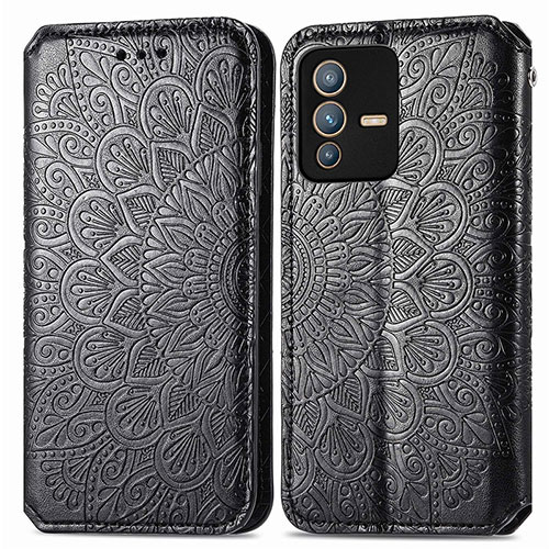 Leather Case Stands Fashionable Pattern Flip Cover Holder S01D for Vivo V23 5G Black