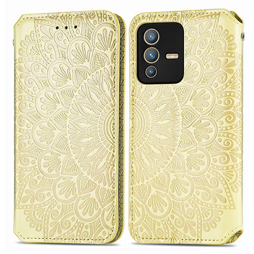 Leather Case Stands Fashionable Pattern Flip Cover Holder S01D for Vivo V23 Pro 5G Gold