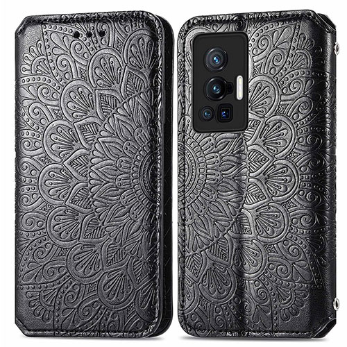 Leather Case Stands Fashionable Pattern Flip Cover Holder S01D for Vivo X70 Pro 5G Black