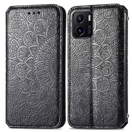 Leather Case Stands Fashionable Pattern Flip Cover Holder S01D for Vivo Y01 Black