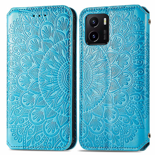 Leather Case Stands Fashionable Pattern Flip Cover Holder S01D for Vivo Y01 Blue