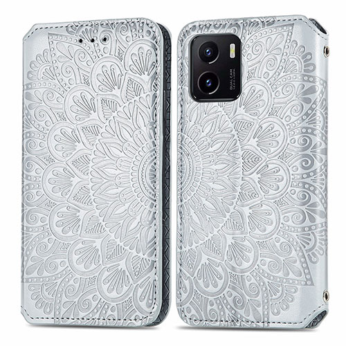 Leather Case Stands Fashionable Pattern Flip Cover Holder S01D for Vivo Y01 Silver