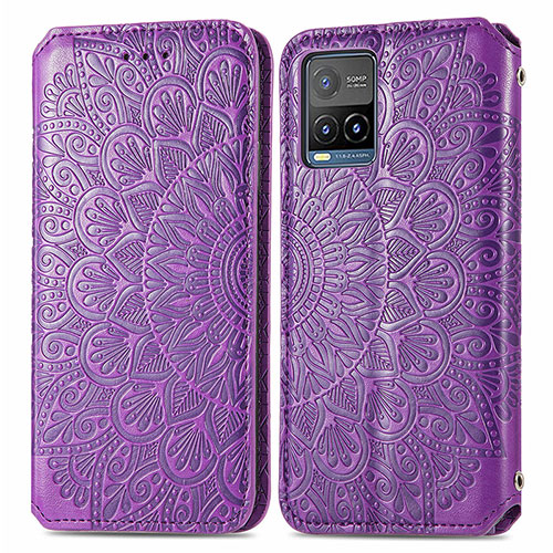 Leather Case Stands Fashionable Pattern Flip Cover Holder S01D for Vivo Y21a Purple