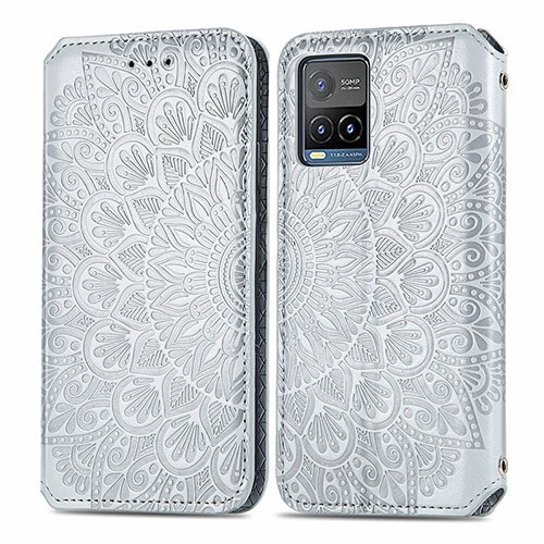 Leather Case Stands Fashionable Pattern Flip Cover Holder S01D for Vivo Y21a Silver