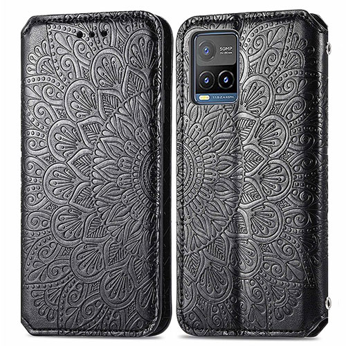 Leather Case Stands Fashionable Pattern Flip Cover Holder S01D for Vivo Y21G Black