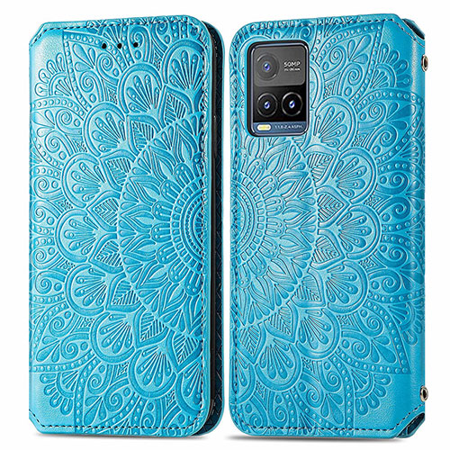 Leather Case Stands Fashionable Pattern Flip Cover Holder S01D for Vivo Y21G Blue