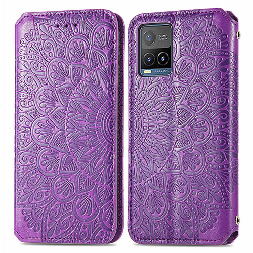 Leather Case Stands Fashionable Pattern Flip Cover Holder S01D for Vivo Y33T Purple