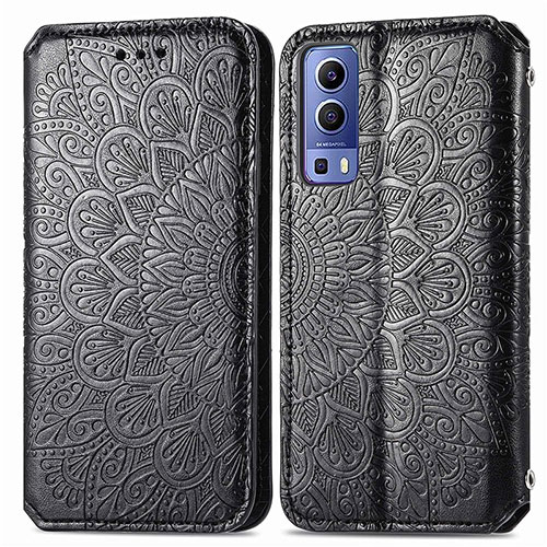 Leather Case Stands Fashionable Pattern Flip Cover Holder S01D for Vivo Y52 5G Black