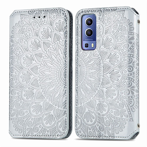 Leather Case Stands Fashionable Pattern Flip Cover Holder S01D for Vivo Y52 5G Silver